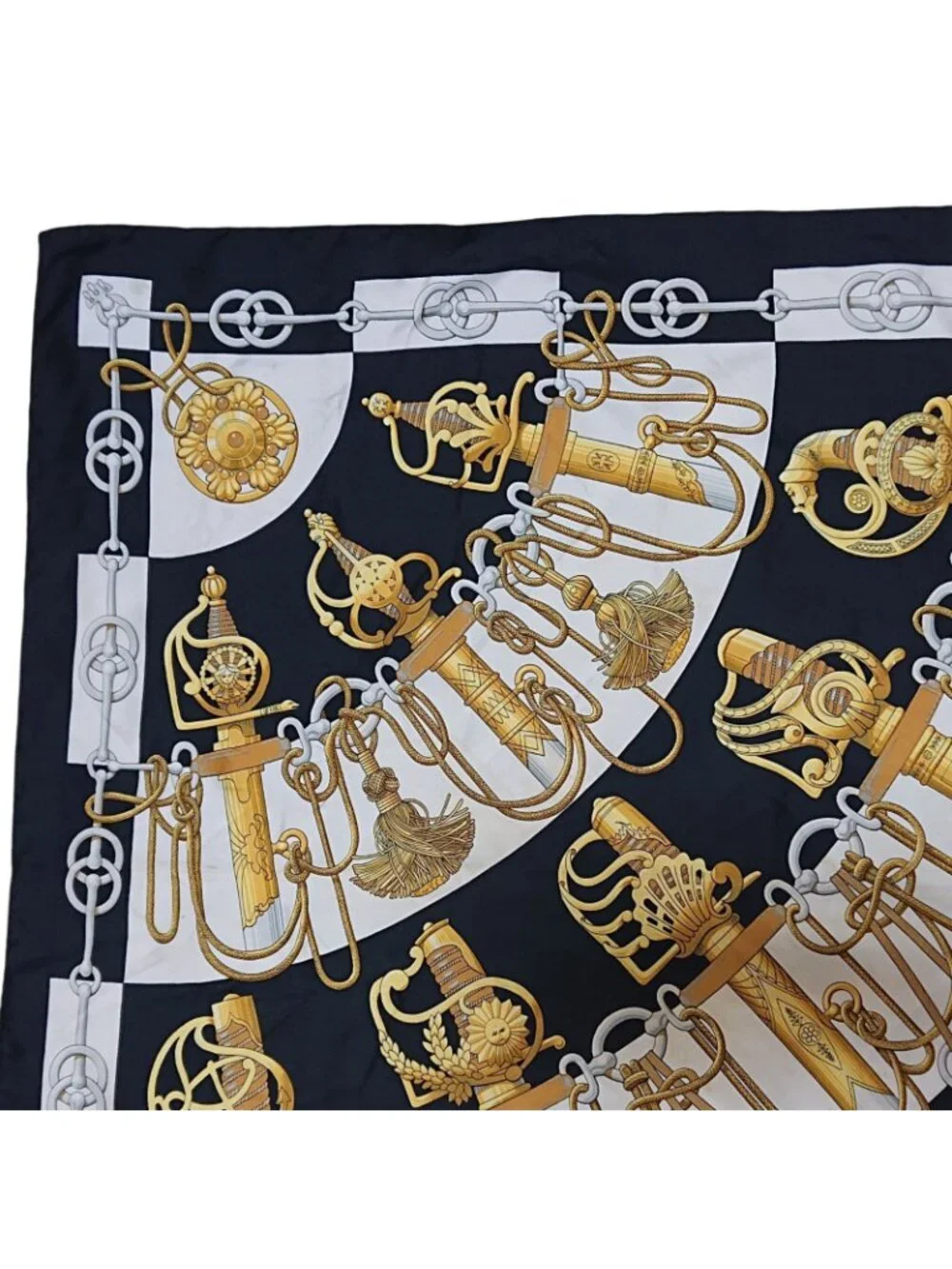 Hermes Carre 90 Cliquetis Silk Scarf Black